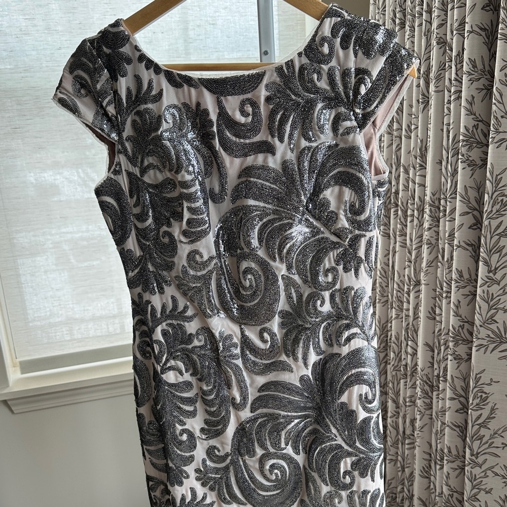 Adrianna Papell Silver and White Mini Dress